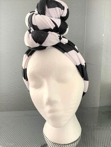 Black and White Stripe Pretied Headwrap Turban