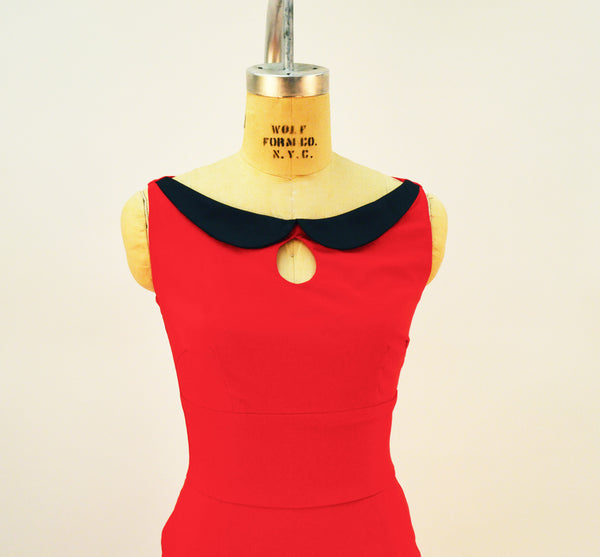 QOH Vintage Inspired Red Stretch Peter Pan Collar Dress - Plus Sizes
