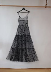 Starry Night Long Glitter and Tulle Sheer Dress