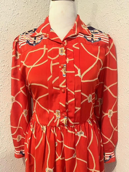 70’s Henry-Lee Red Nautical Dress Size 10