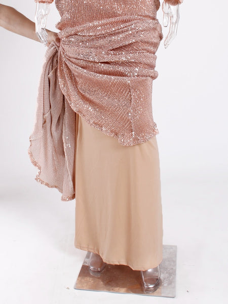 Holiday Long Sleeve Shimmer Stretch Fit and Flare Gown