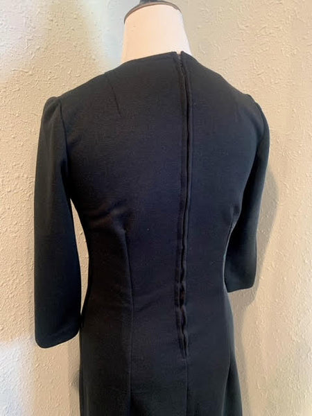70’s Black A line Notch Neckline Knit Dress Size 9/10