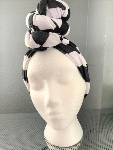 Black and White Stripe Pretied Headwrap Turban