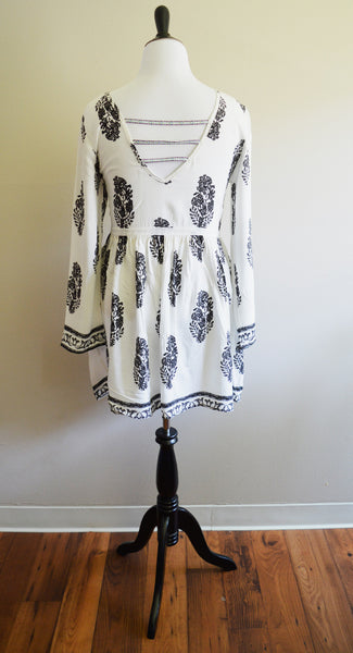 Black & White Music Festival Dress Top with Gold Trim