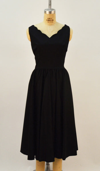 Brenda Black Sateen Scalloped Neckline Dress - Plus Fashion Up to Size 32