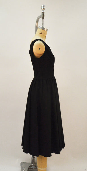 QOH Black Cotton Sateen Brenda Scalloped Neckline Dress