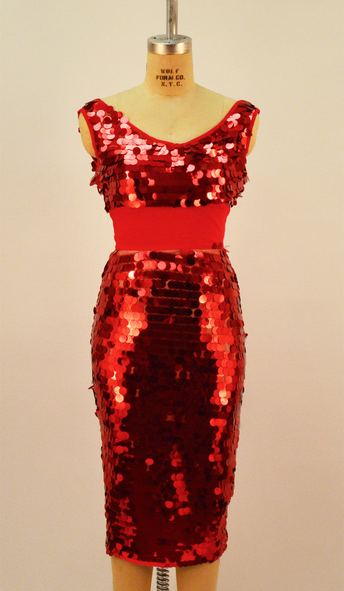 Detroit Red Sequin Wiggle Dress - Plus Fashion Up to Size 32