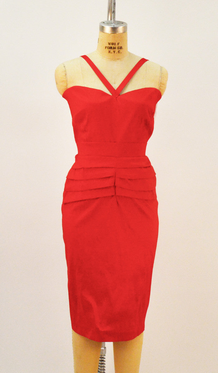 Dora Stretch Red Taffeta Pencil Skirt Dress - Plus Fashion Up to Size 32