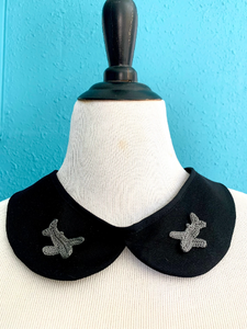 Airplane Motif Black Cotton Detachable Peter Pan Collar