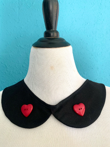 Black Cotton Detachable Collar with Red Heart Buttons
