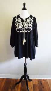 Black & Ivory Embroidered Music Festival Dress Top - Plus Fashion Up to Size 32