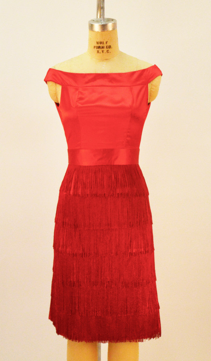 Gatsby Stretch Charmuse Red Fringe Dress - Plus Fashion Up to Size 32