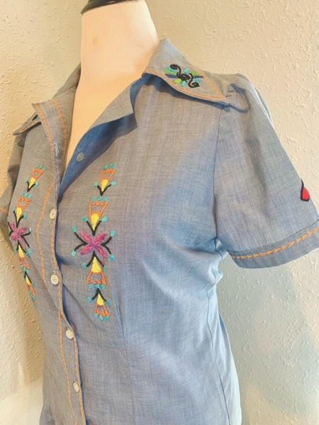 60’s Homemade Native American Inspired Embroidered Top Size Large
