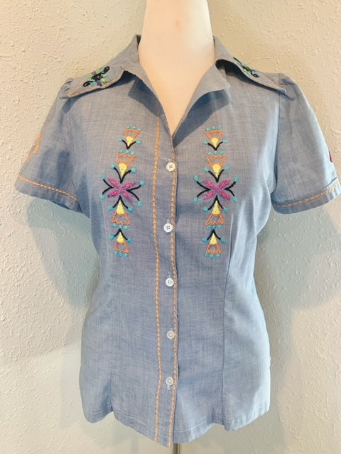 60’s Homemade Native American Inspired Embroidered Top Size Large