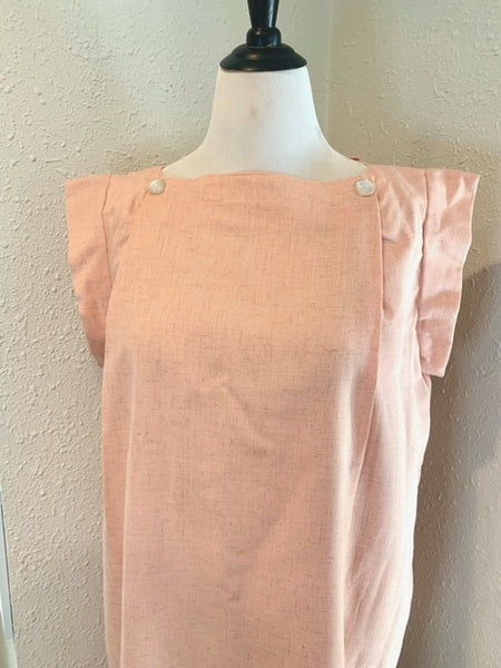 70’s Homemade Peach Linen Box Dress Size XL/2X Large