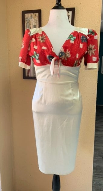 Ivory and Red Floral Tie Front Dress