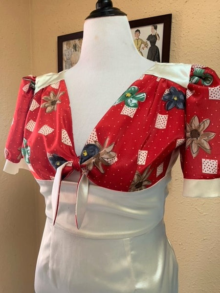 Ivory and Red Floral Tie Front Dress