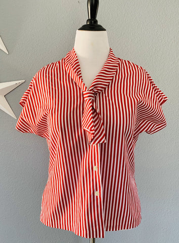 50’s Rhoda Lee Red and White Stripe Tie Front Top XL