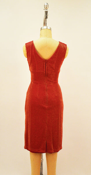 QOH Vintage Inspired Red and Gold Stretch Lurex Dress - Plus Sizes