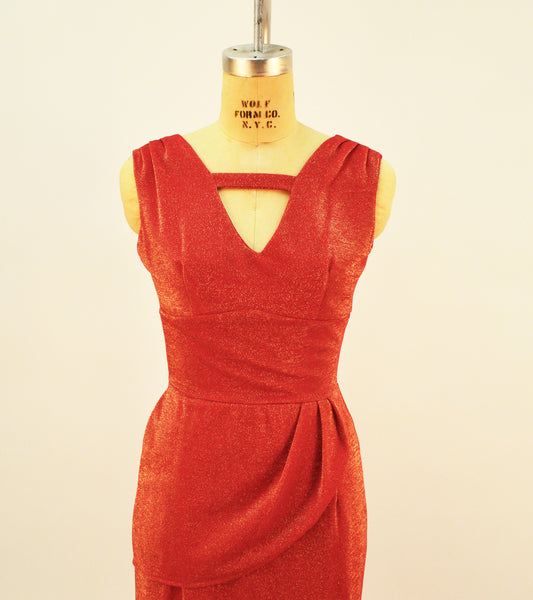 QOH Vintage Inspired Red and Gold Stretch Lurex Dress - Plus Sizes