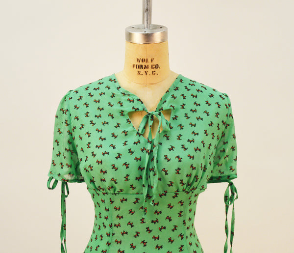 QOH Vintage Inspired Scottie Dog Print Rayon Dress - Plus Size