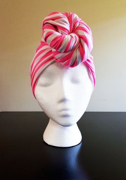 Pink & White Stripe Pretied Headwrap Turban