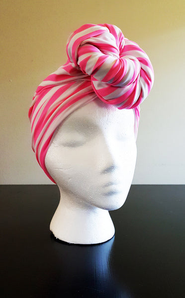 Pink & White Stripe Pretied Headwrap Turban