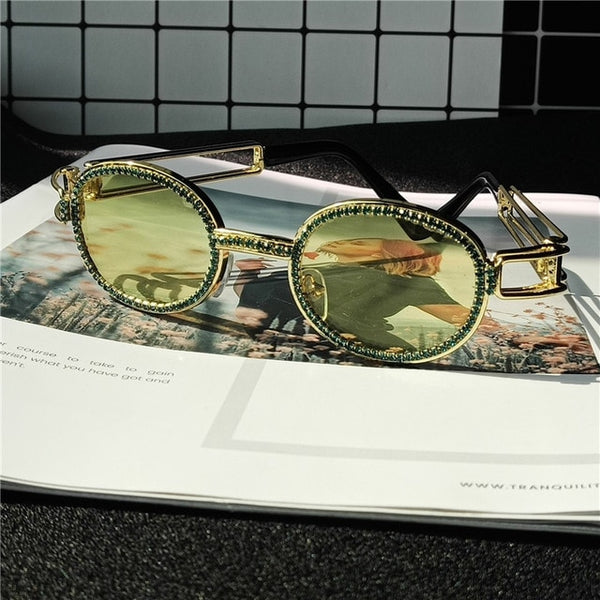 Vintage Inspired Small Round Rhinestone Sunglasses