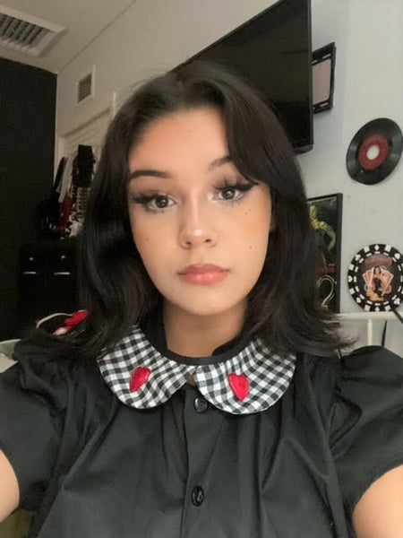 Black and White Gingham and Heart Detachable Collar